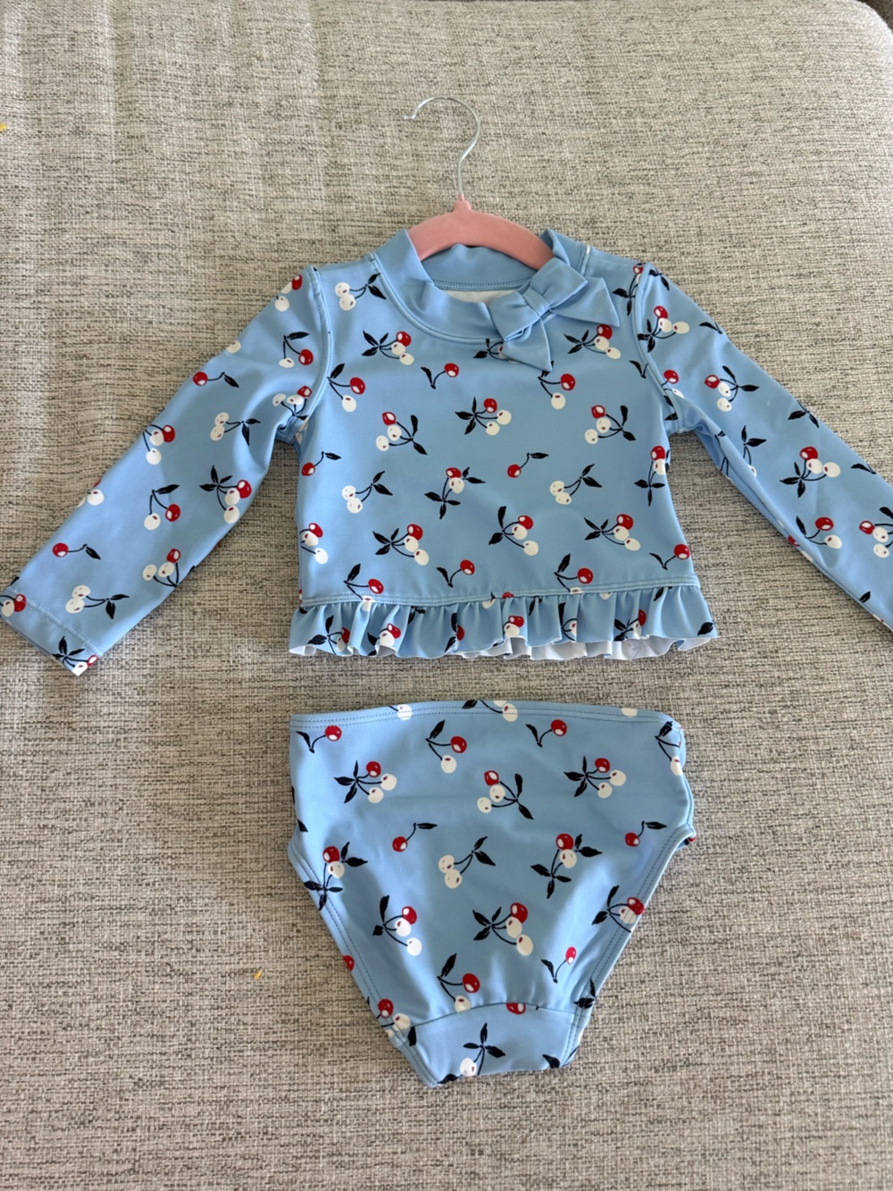 Janie and Jack Light Blue Cherry Print Two-Piece Rash Guard Swim Set
